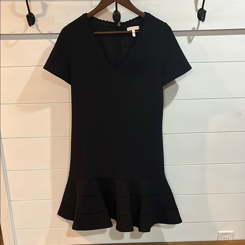 Rebecca Taylor Black V-Neck Peplum Mini Dress